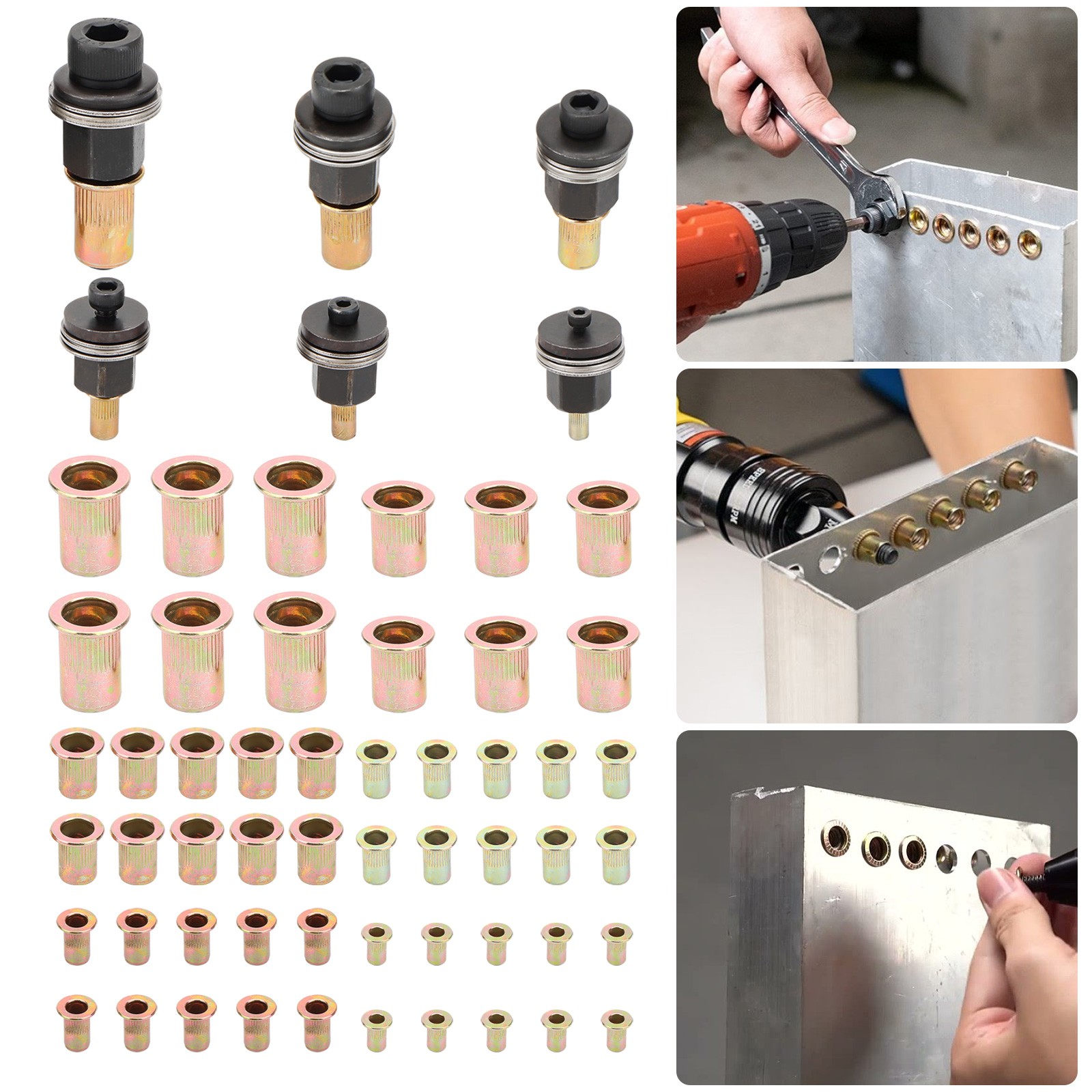 58 PCS Manual Rivet Nut Gun Kit For M3- M10 Threaded Insert Tool Automotive DIY 58 PCS Manual Rivet Nut Gun Kit For M3- M10 Threaded Insert Tool Automotive DIY