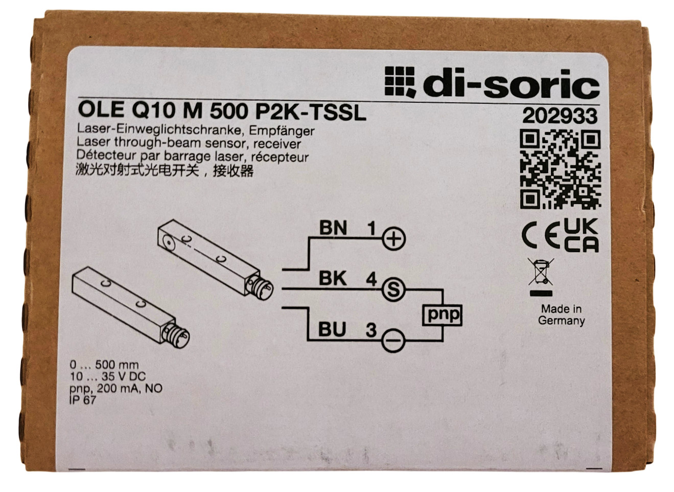 di-soric OLE Q10 M 500 P2K-TSSL Laser Through Beam Sensor Reciever di-soric OLE Q10 M 500 P2K-TSSL Laser Through Beam Sensor Reciever