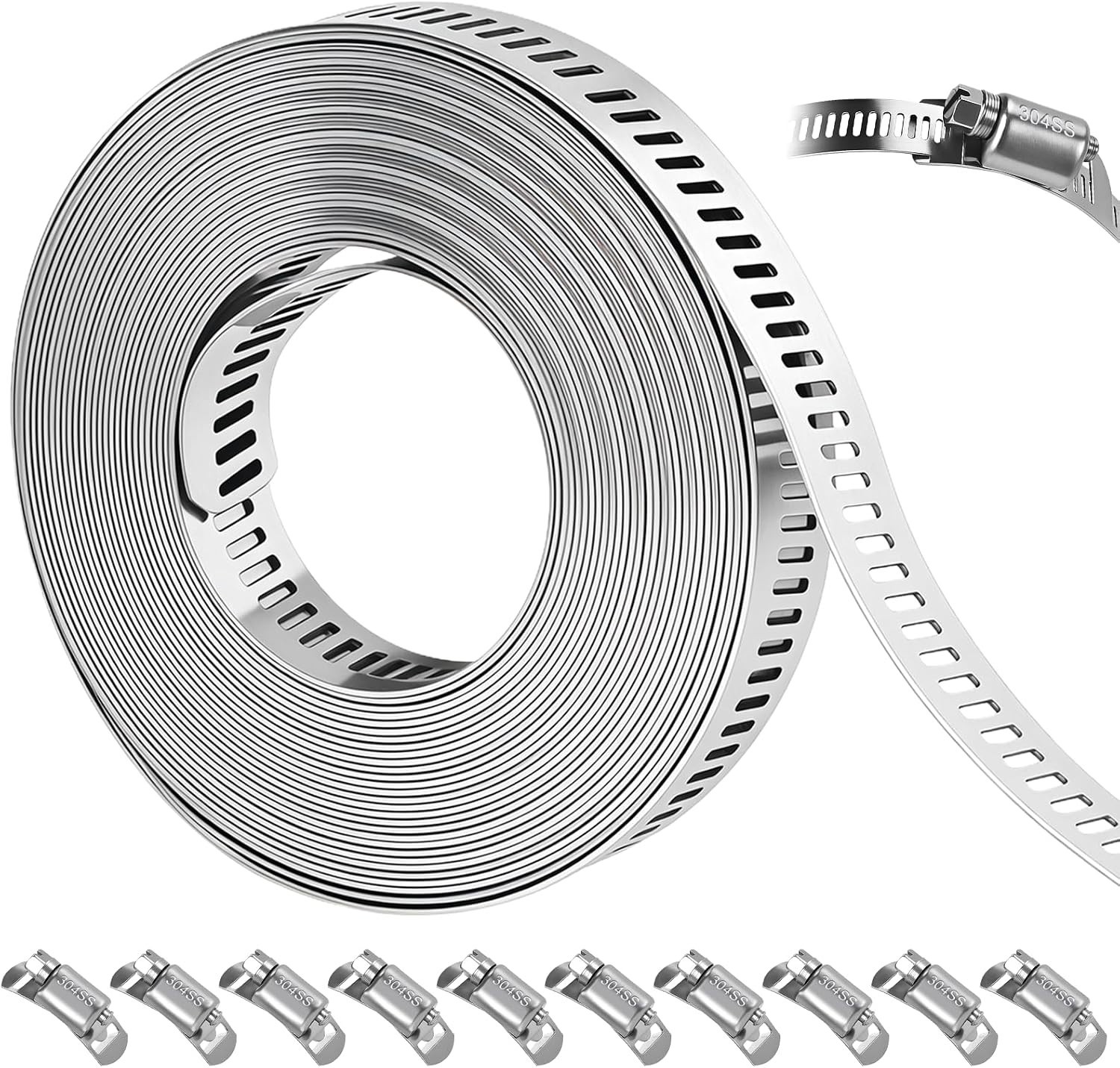 16FT DIY Hose Clamp Assortment Kit 304 Stainless Steel 10 Fasteners Worm Gear Pi 16FT DIY Hose Clamp Assortment Kit 304 Stainless Steel 10 Fasteners Worm Gear Pi