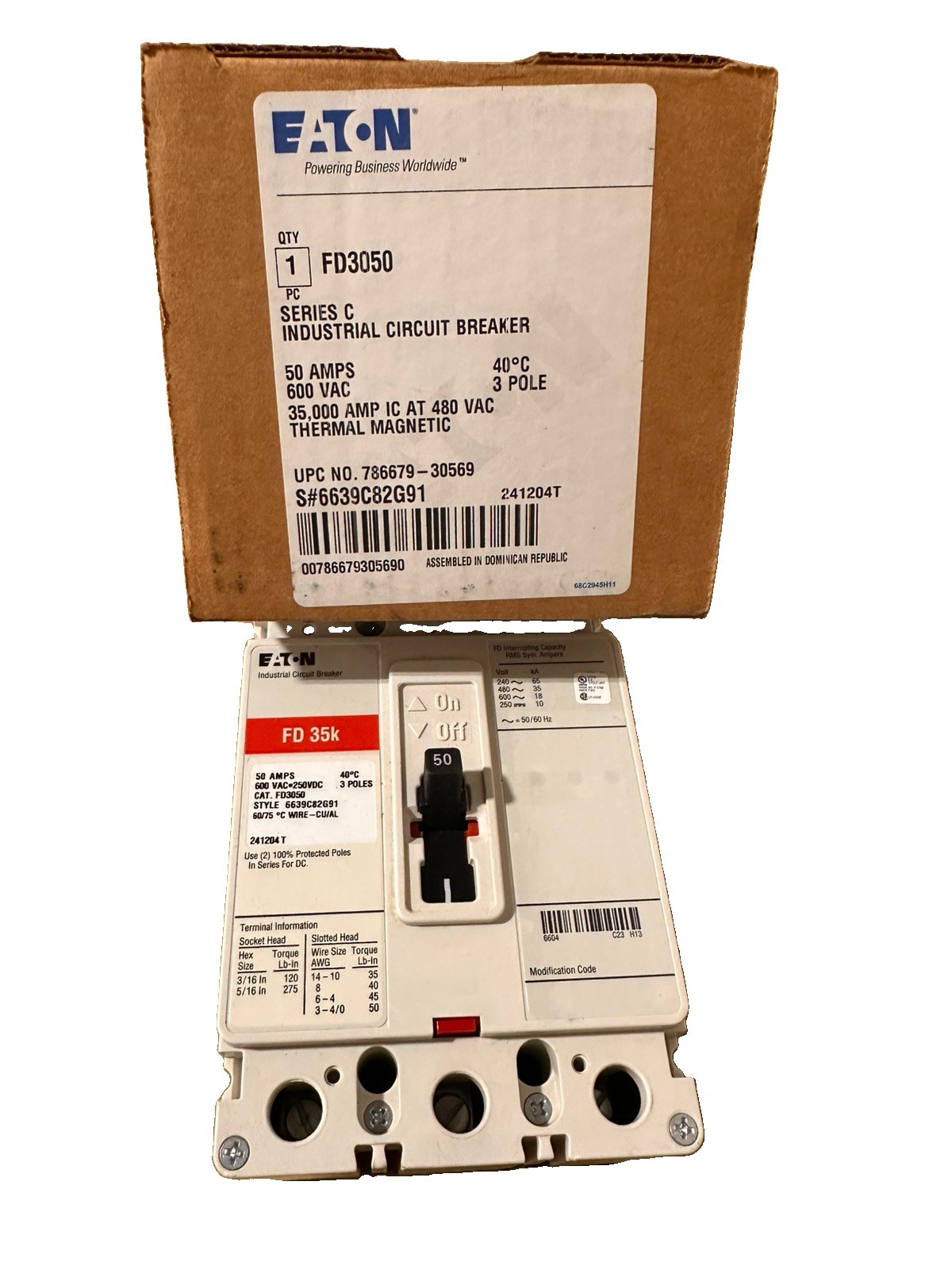 NIB - Eaton - FD3050 - Eaton Series C, 50A, Three-Pole Molded Case Circuit NIB - Eaton - FD3050 - Eaton Series C, 50A, Three-Pole Molded Case Circuit