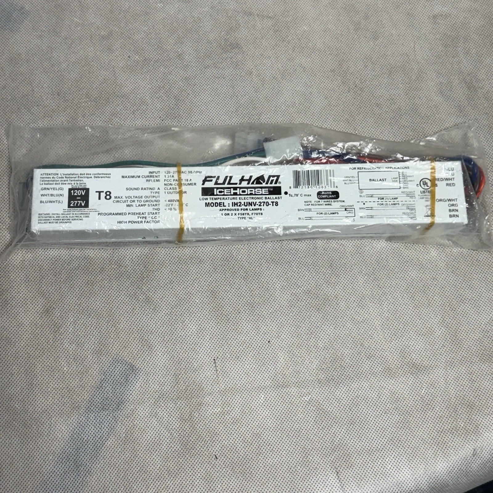 Fulham IceHorse IH2-UNV-270-T8 Low Temp Refrigeration Electronic Ballast 120/277