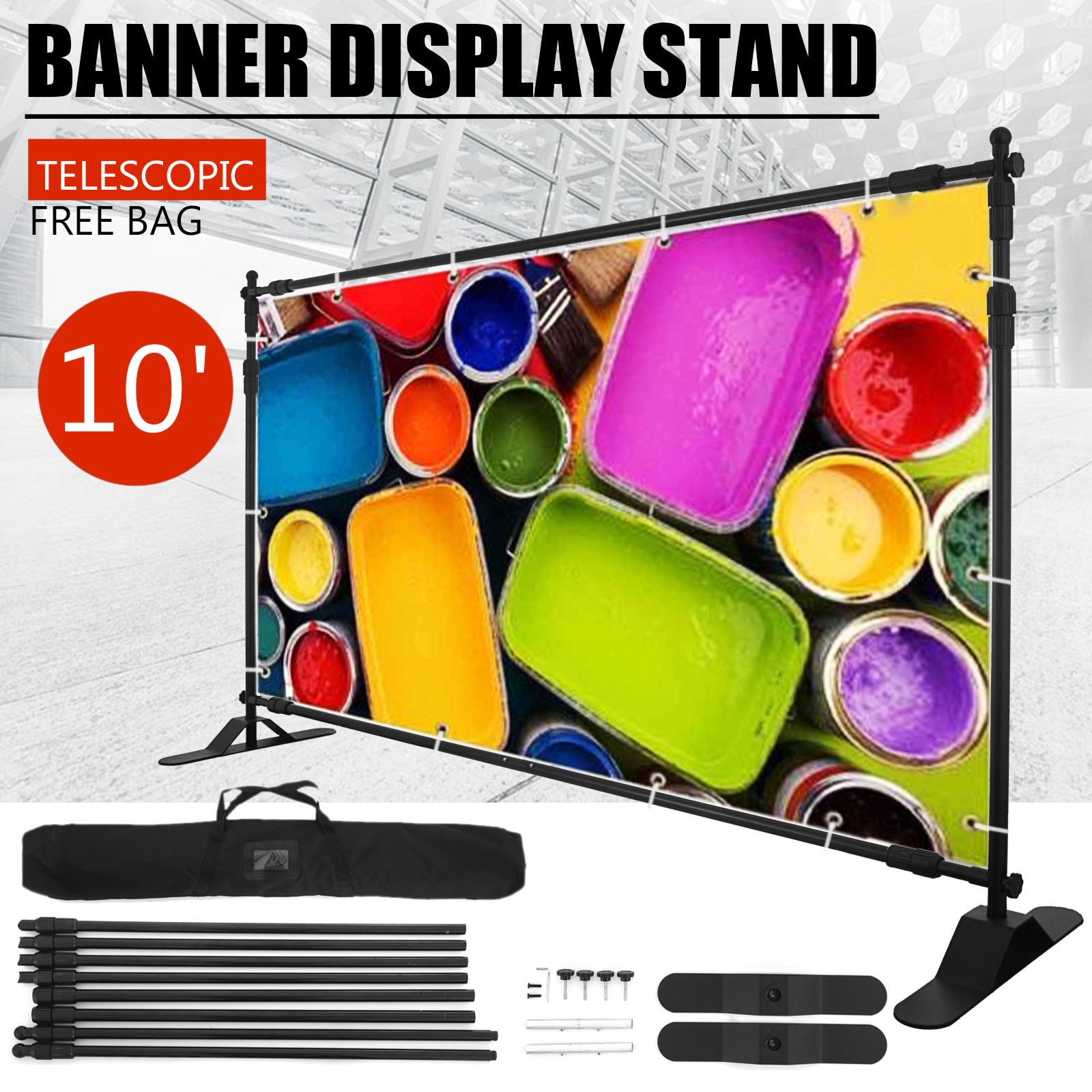 8x10Ft Banner Stand Heavy-Duty Backdrop Stand Telescopic Adjustable Repeat Step 8x10Ft Banner Stand Heavy-Duty Backdrop Stand Telescopic Adjustable Repeat Step