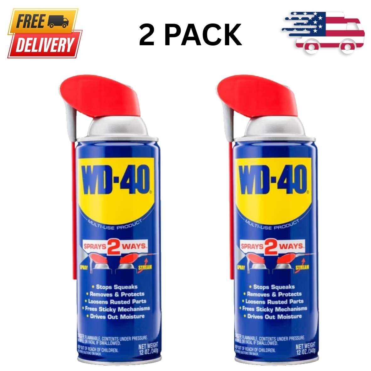 (2 Pack) WD-40 Classic 12oz Multi-Use Lubricant Spray with Smart Straw. (2 Pack) WD-40 Classic 12oz Multi-Use Lubricant Spray with Smart Straw.