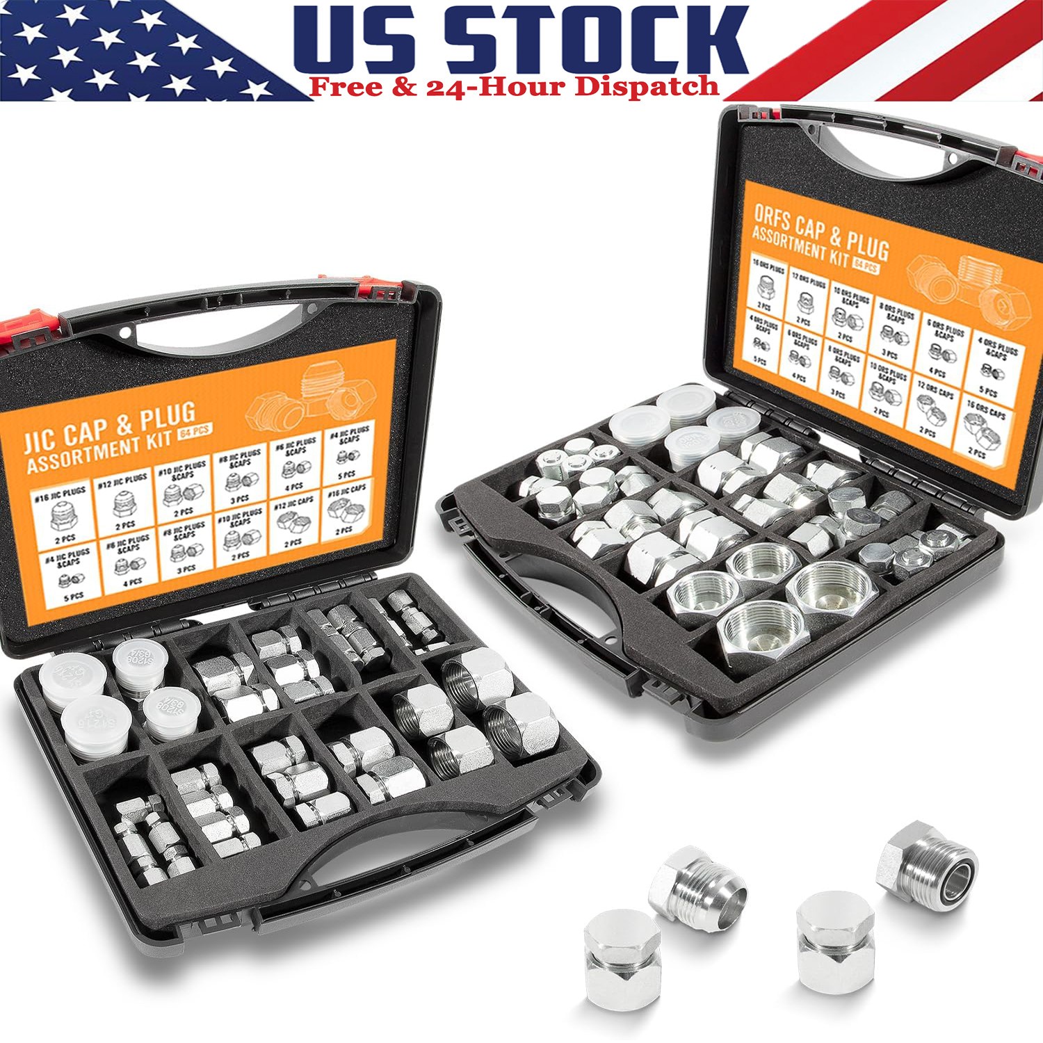 128PCS JIC & ORFS Hydraulic Cap & Plug Hose Tube Pipe Fitting Kit Cap & Plug Kit 128PCS JIC & ORFS Hydraulic Cap & Plug Hose Tube Pipe Fitting Kit Cap & Plug Kit