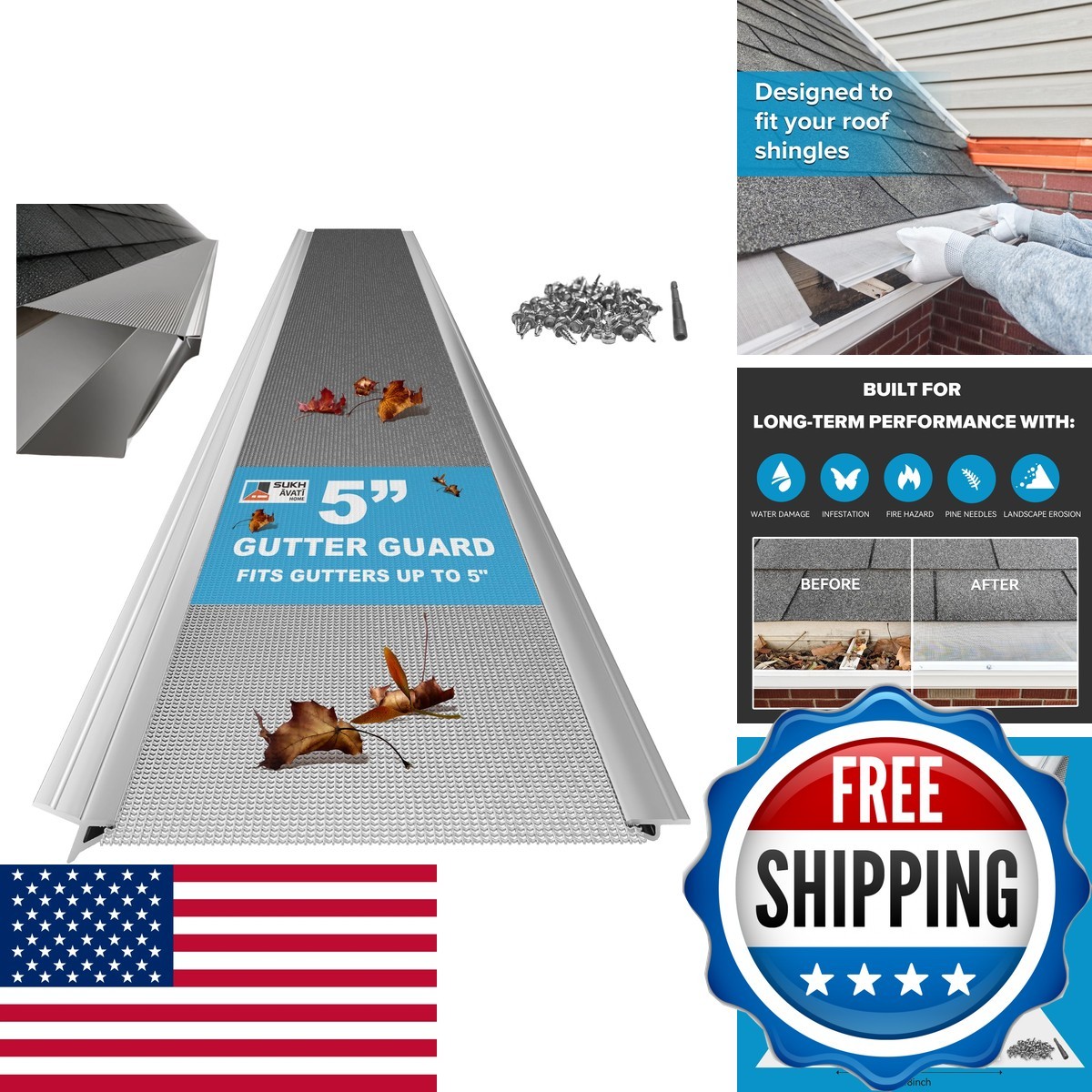 Sukhavati Home 5\'\' Stainless Steel Micro-Mesh Gutter Guards Kit 48FT Sukhavati Home 5\'\' Stainless Steel Micro-Mesh Gutter Guards Kit 48FT