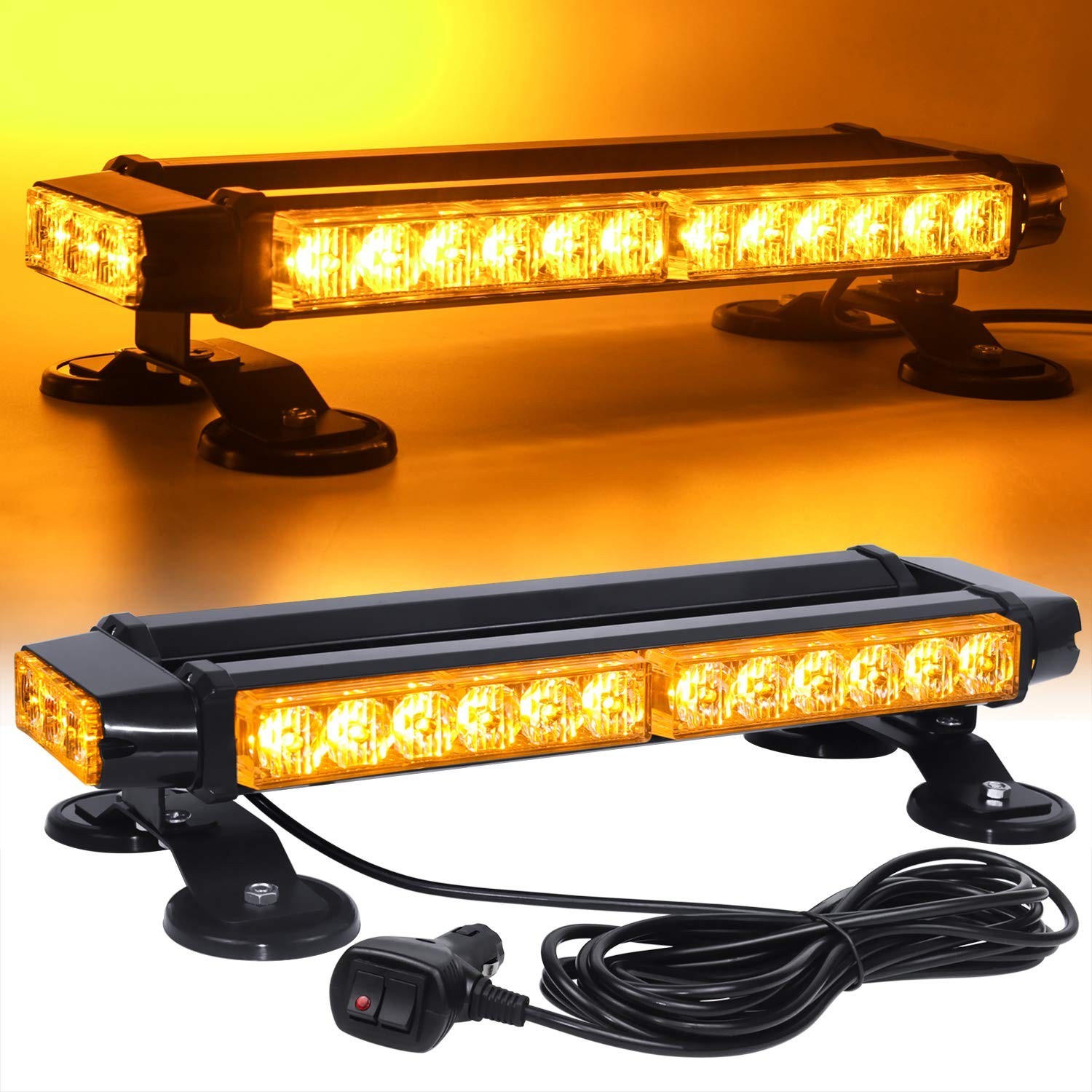 Amber LED Strobe Light Bar 12V Magnetic 360° Warning, 7 Flash Modes