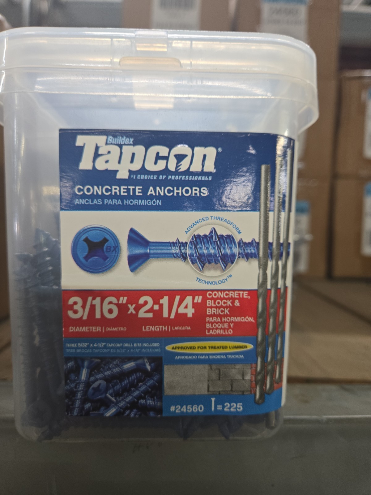 Tapcon Concrete Screws Flat head 225PK 3/16x2.25 Anchor