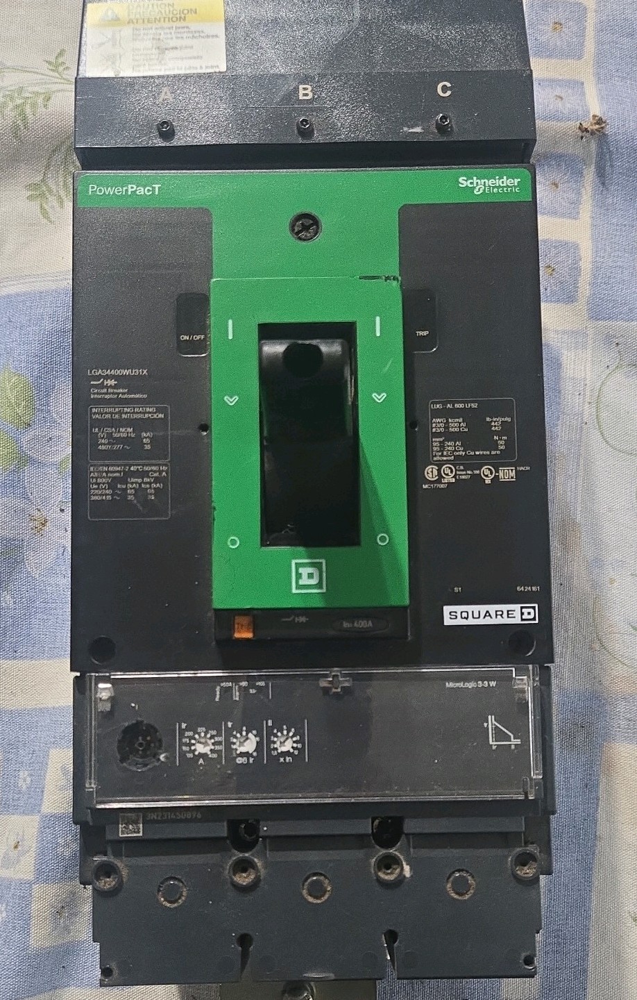 Square D LGA34400WU31X PowerPact I-Line 3P 3PH 400A 480V Circuit Breaker