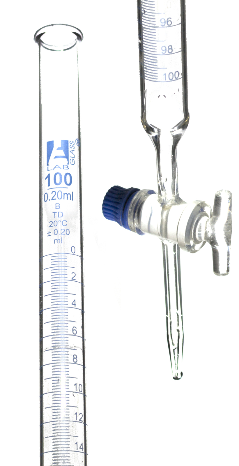 Class B 100mL Borosilicate Burette - 0.2mL Graduations - 0.2mL Tolerance -