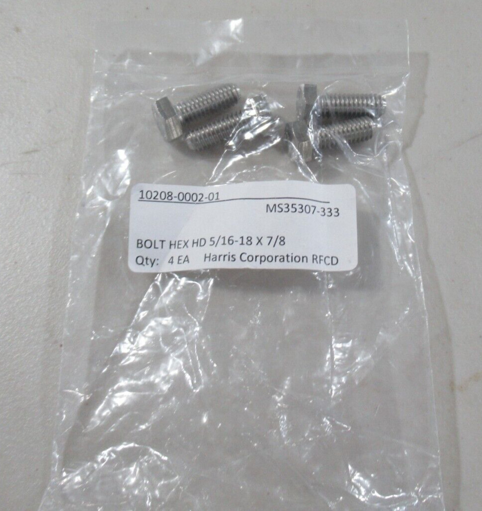 4 Pack L3 Harris Corporation MS35307-333 5/16-18 x 7/8 Hex Bolt MIL-SPEC *NEW* 4 Pack L3 Harris Corporation MS35307-333 5/16-18 x 7/8 Hex Bolt MIL-SPEC *NEW*