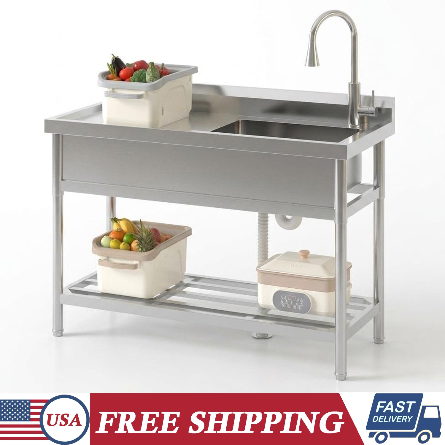 47\'\'x20\'\'x37\'\' Stainless Steel Utility Sink Freestanding Single Bowl with Faucet