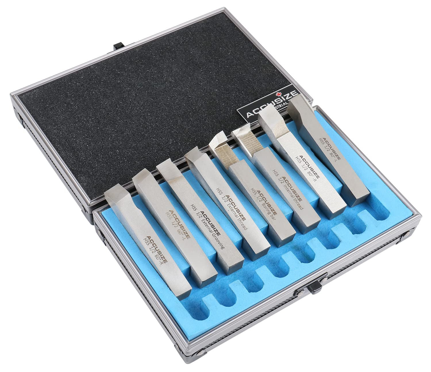 Accusize Industrial Tools 8-Piece HSS Tool Bit Set, 1/2'' Shank Lathe Tool Accusize Industrial Tools 8-Piece HSS Tool Bit Set, 1/2'' Shank Lathe Tool