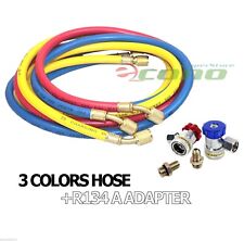 HVAC R12 R134A R22 CHARGING TESTING 3 COLOR HOSES W/ HIGH LOW QUICK ADAPTERS picture