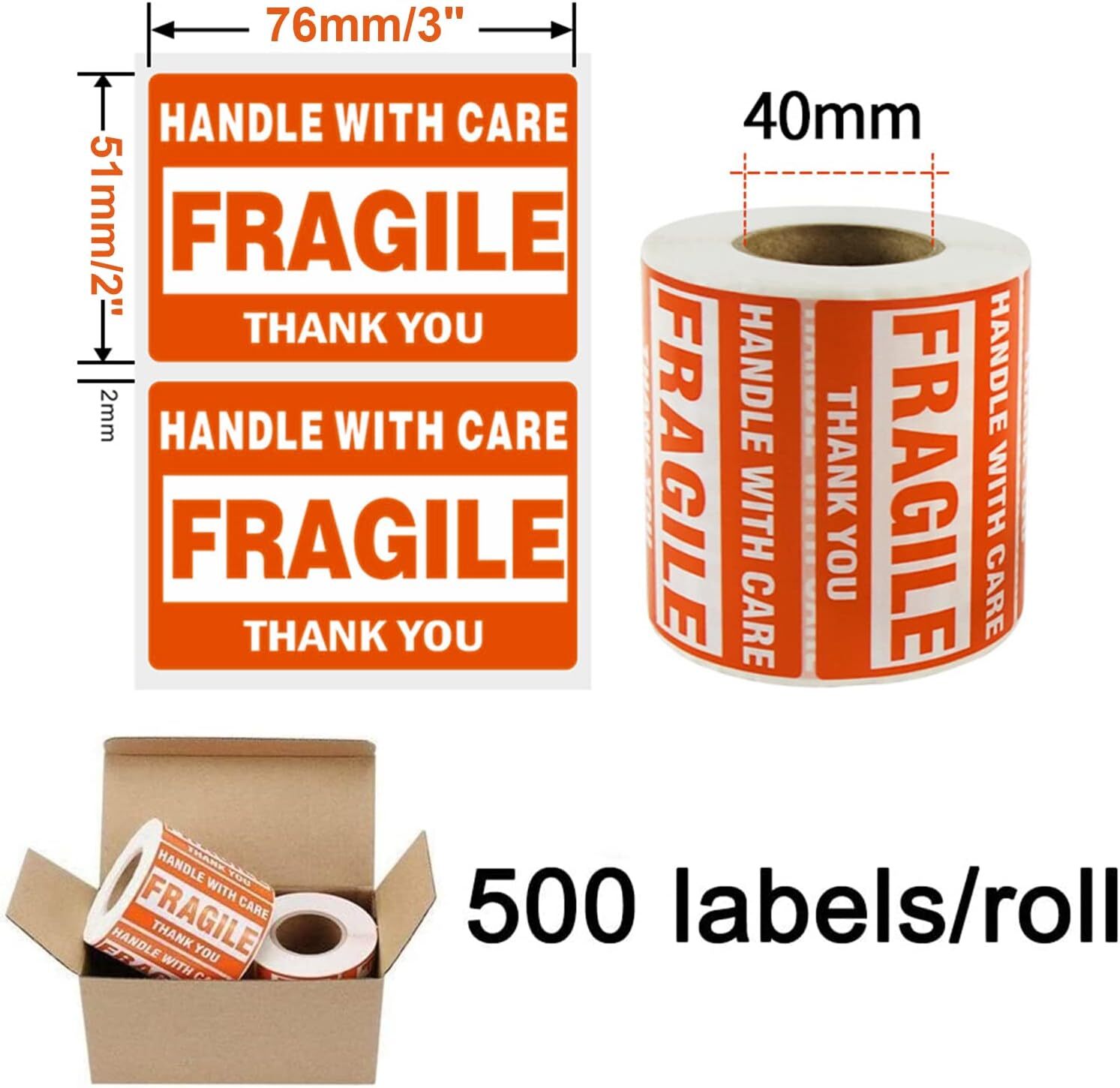 2x3 3x5 Fragile Stickers 500/Roll 2x3 3x5 Fragile Stickers 500/Roll