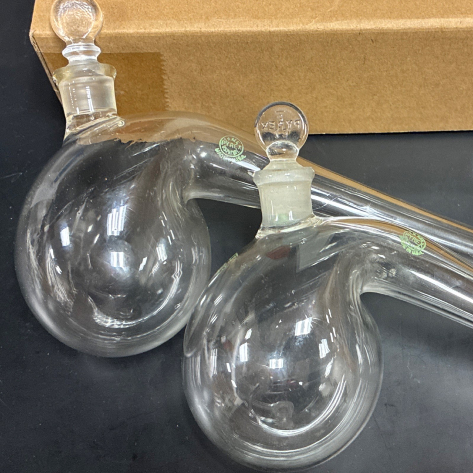 Set of TWO: Vintage 125 mL PYREX Distillation Retorts with Glass ...