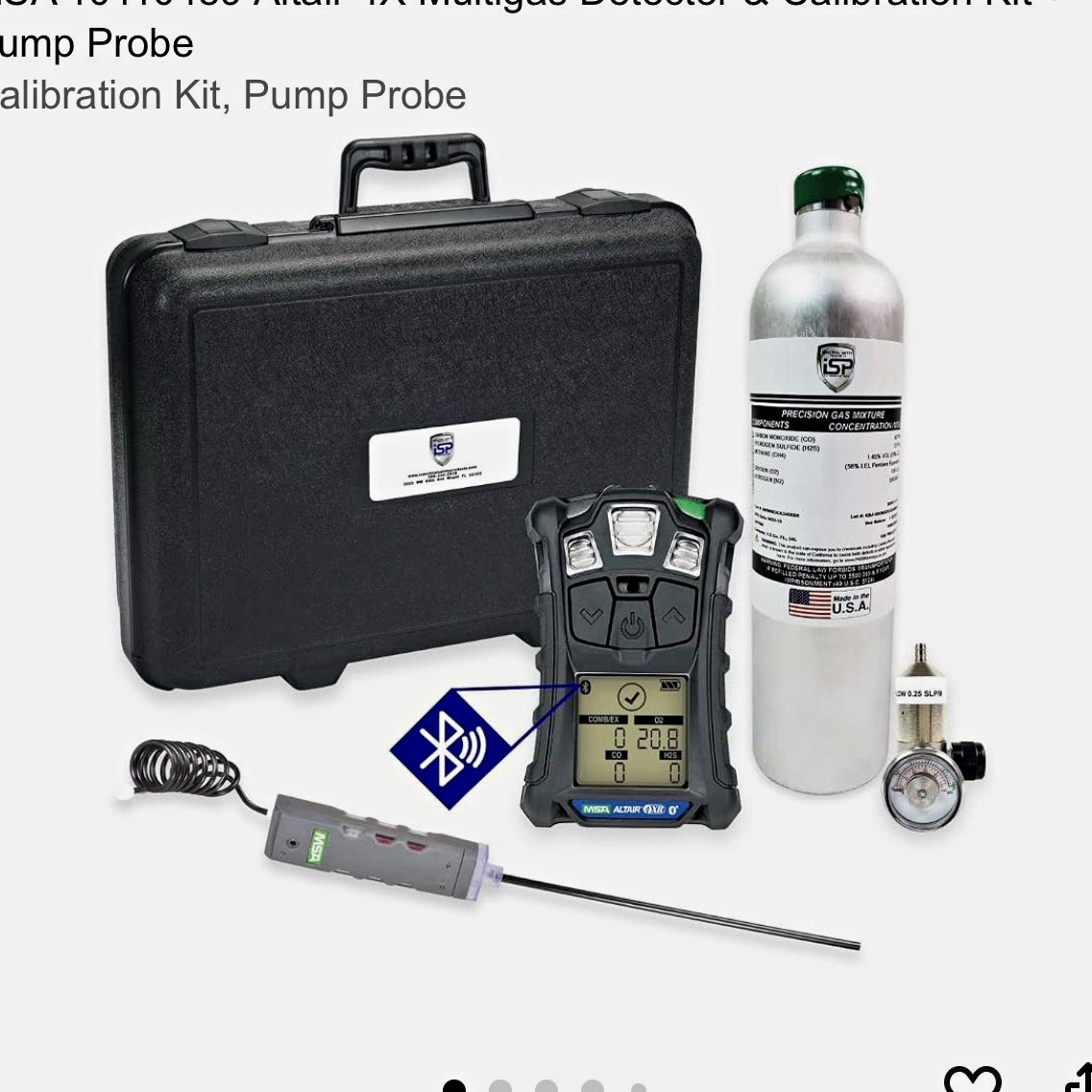 MSA ALTAIR 4XR Multi Gas Detector Calibration Kit w/ Pump Probe CH4 O2 CO