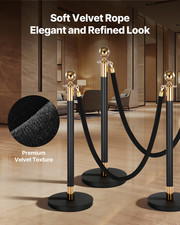 2PCS 5FT Black Velvet Stanchion Ropes w Gold Hooks Crowd Control Barrier picture