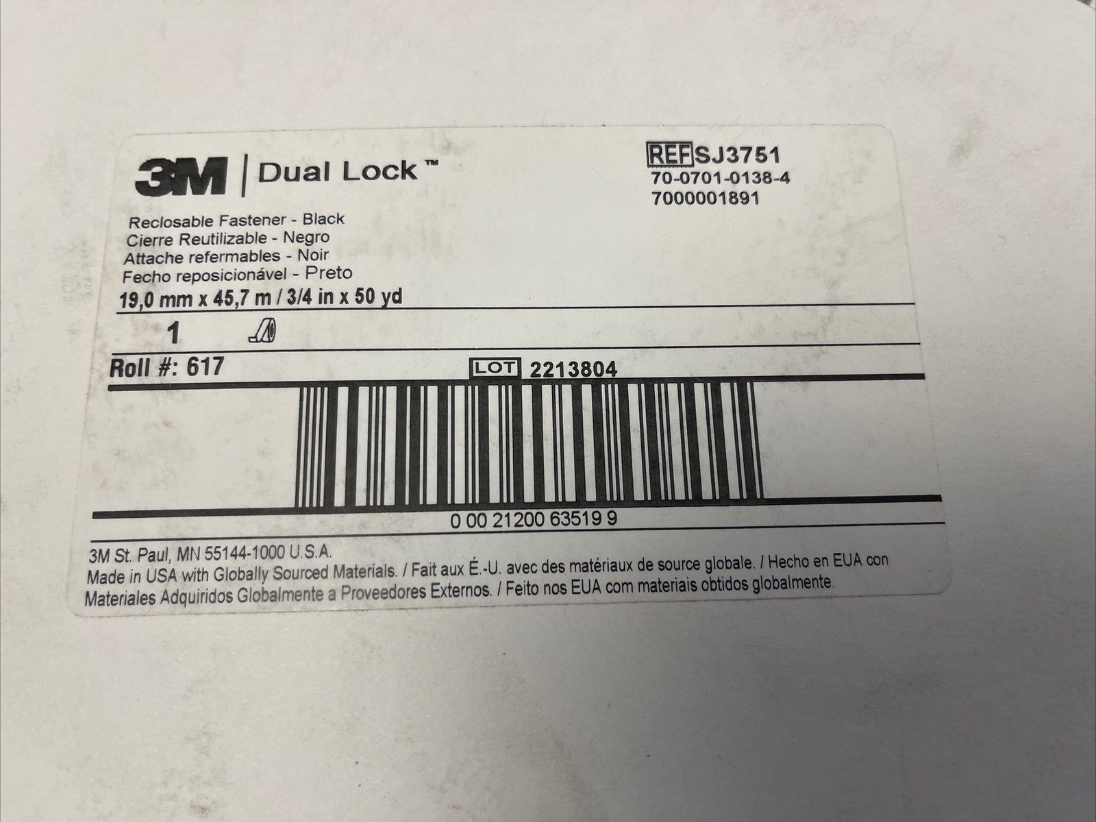 3M Dual Lock Reclosable Fastener  - BLK, SJ3751 3/4