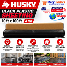 Husky 10 ft x 100 ft Black 4 Mil Plastic Sheeting 1000 Sq Ft CF0410B picture