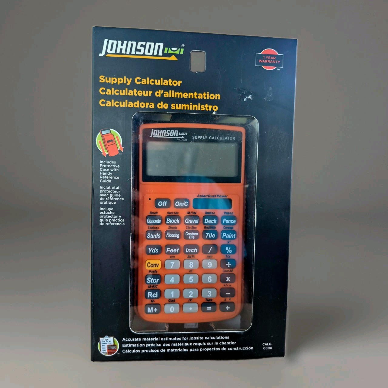 Johnson Supply Calculator CALC-0000 Handheld Basic Large LCD Solar/Battery Case