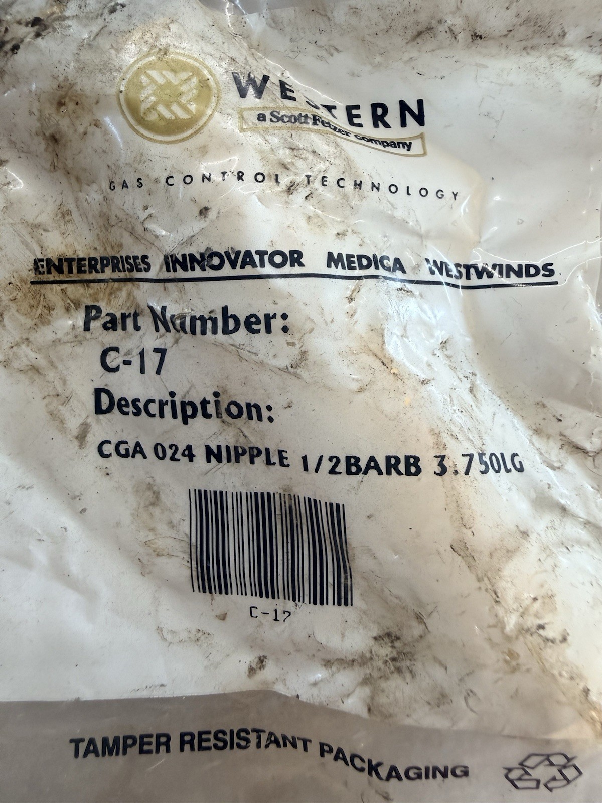 Lot of 10   NEW Western Enterprises C-17     CGA 024 NIPPLE 1/2BARB 3.750LG