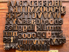Rare Antique 101 piece Letterpress Printing WOOD TYPE Serif font Full Alphabet picture