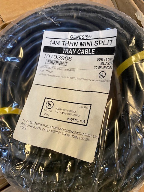 Genesis 14/4 THHN Mini Split Tray Cable Black 50-ft. 10703908 Black Genesis 14/4 THHN Mini Split Tray Cable Black 50-ft. 10703908 Black