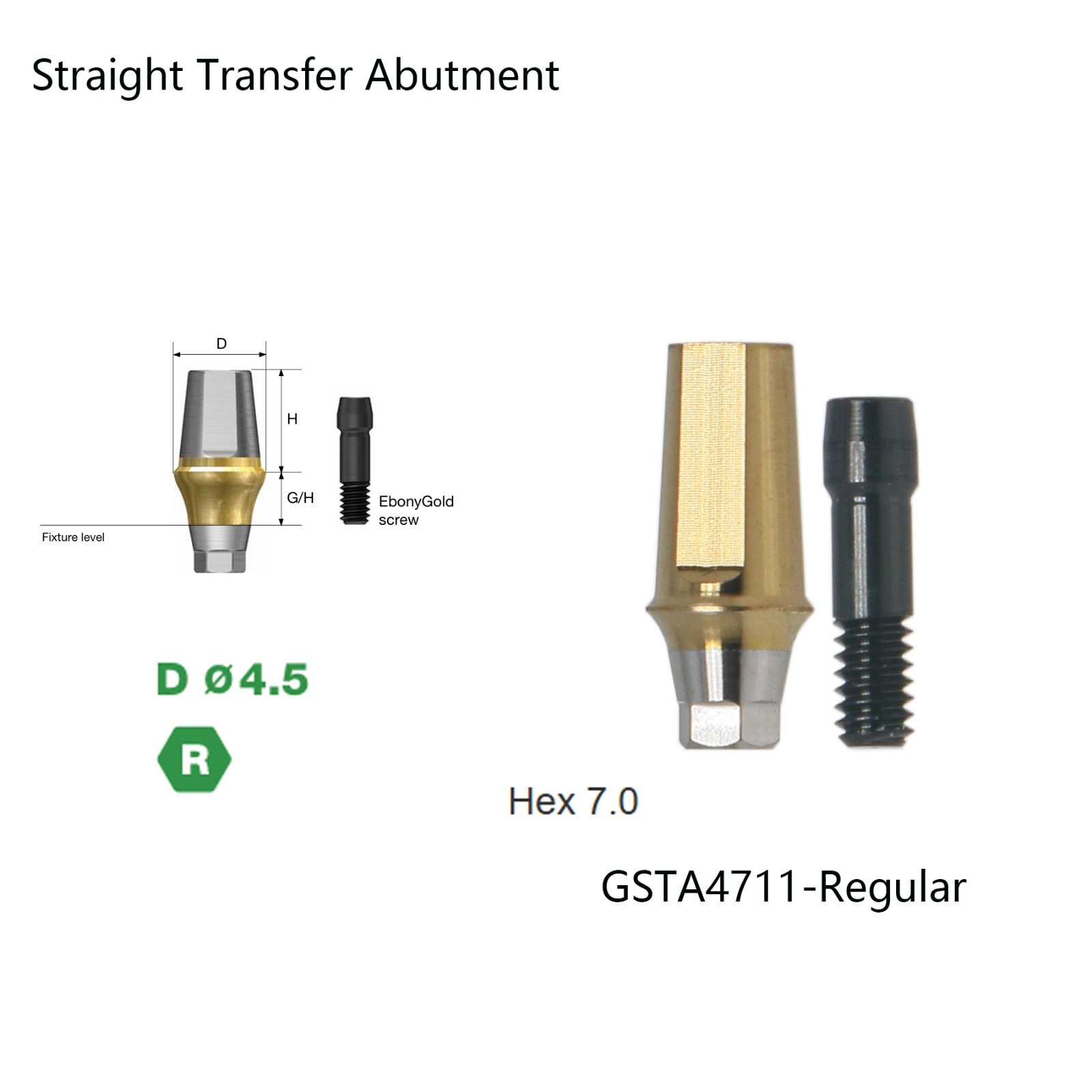 Dental Titanium Cemented Straight Abutment Fit Hiossen ET Regular Hex Platform Dental Titanium Cemented Straight Abutment Fit Hiossen ET Regular Hex Platform