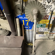 Vintage Radial Wave Gas Station Light & Porcelain Shade Utility Pole Bracket picture