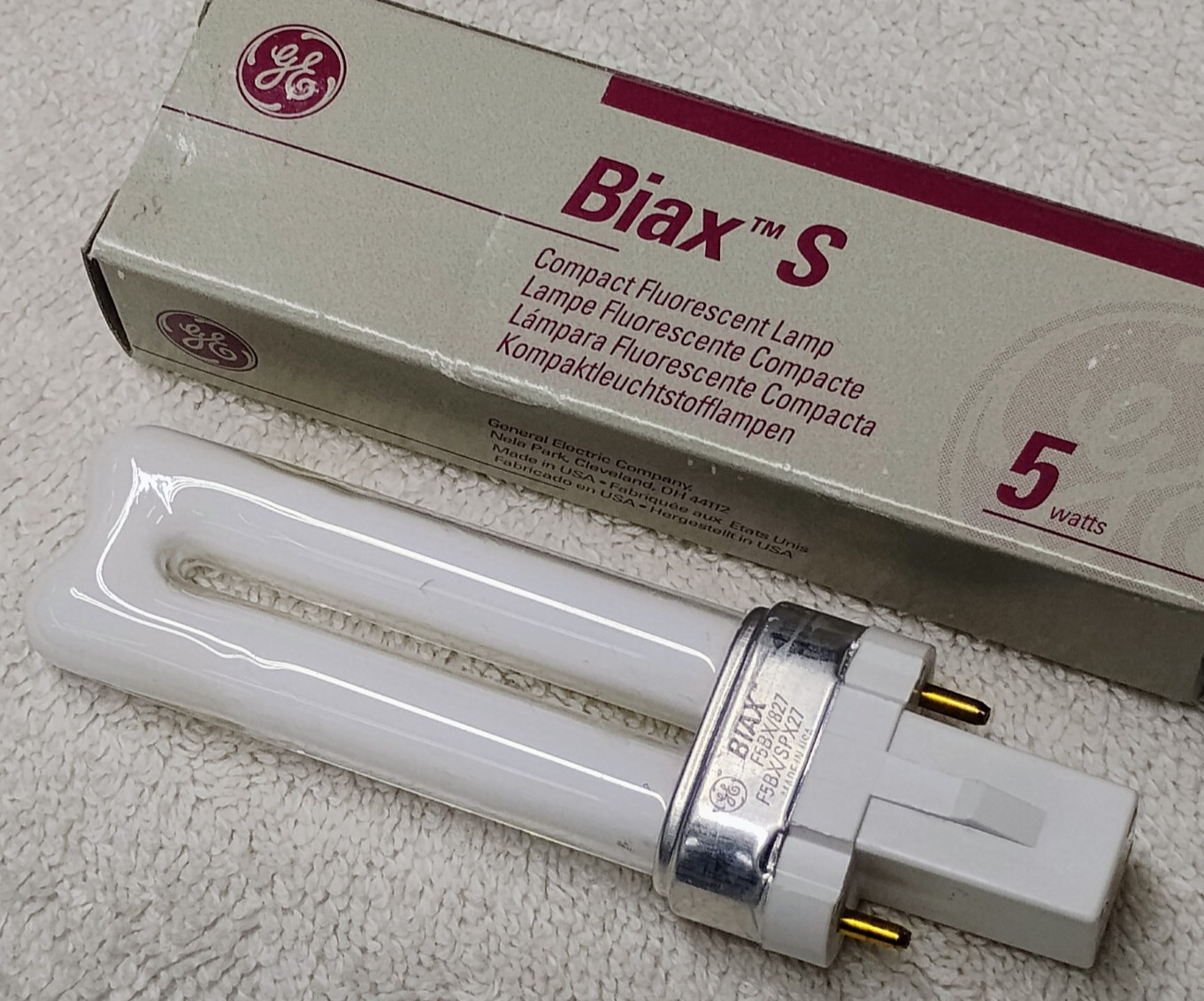 GE F5BX/827  F5BX/SPX27 Biax S 5W 2 Pin Compact Fluorescent Lamp PL-S Bulb CFL