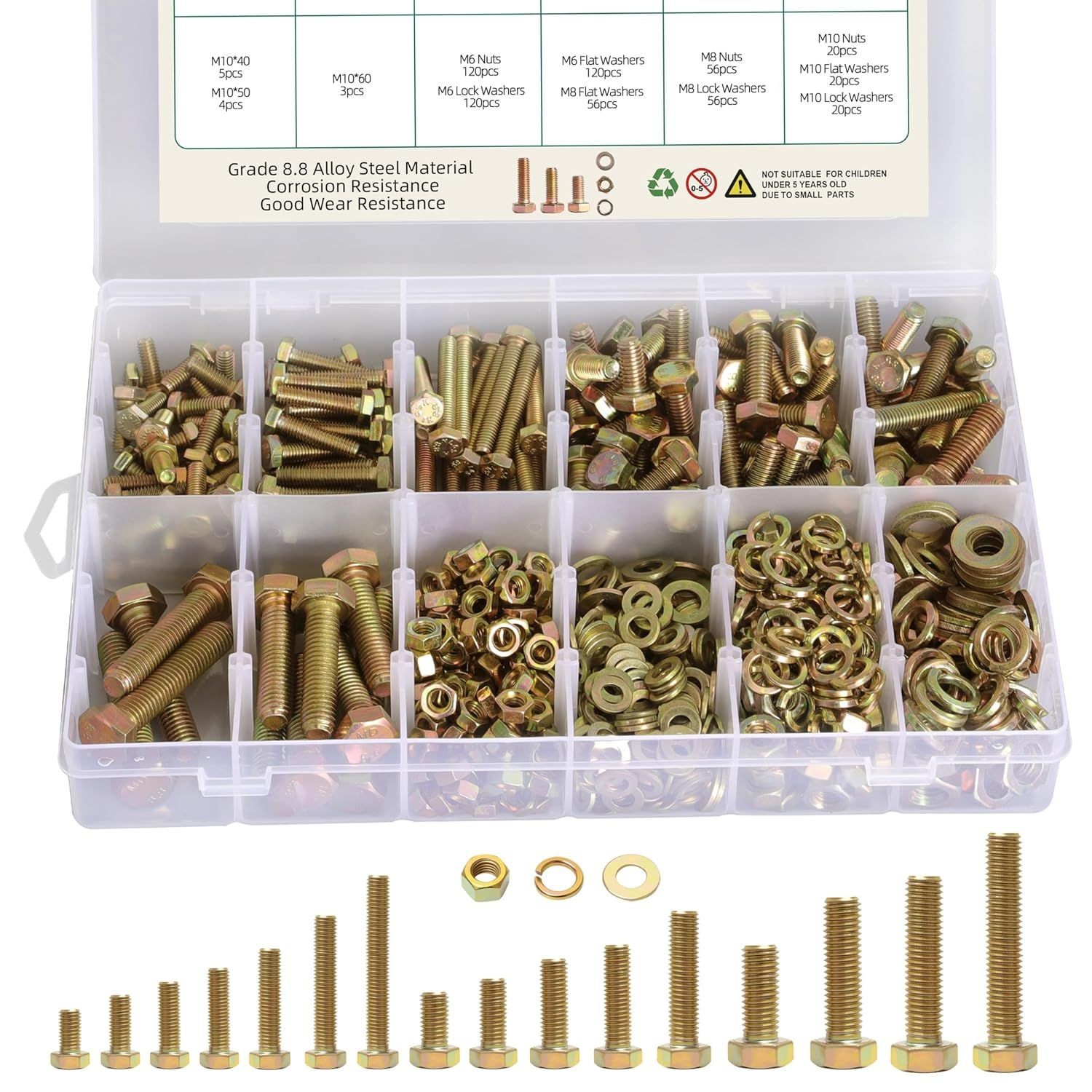 775 Pcs Grade 8.8 Hex Nuts, M6 M8 M10 Bolts and Nuts Assortment Kit