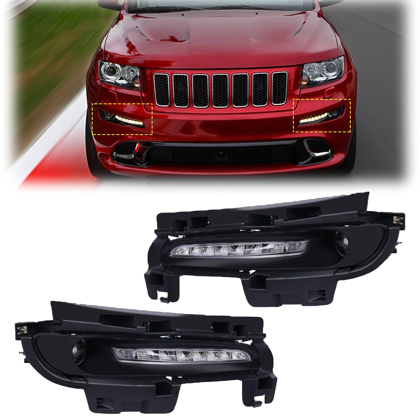 Pair LED DRL Daytime Running Fog Lights Lamp Wiring Set for Jeep Grand Cherokee