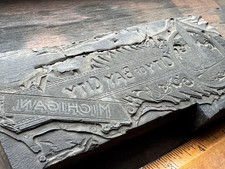 Long Antique PRINTING BLOCK - City of Bay City Michigan travel advertisement picture