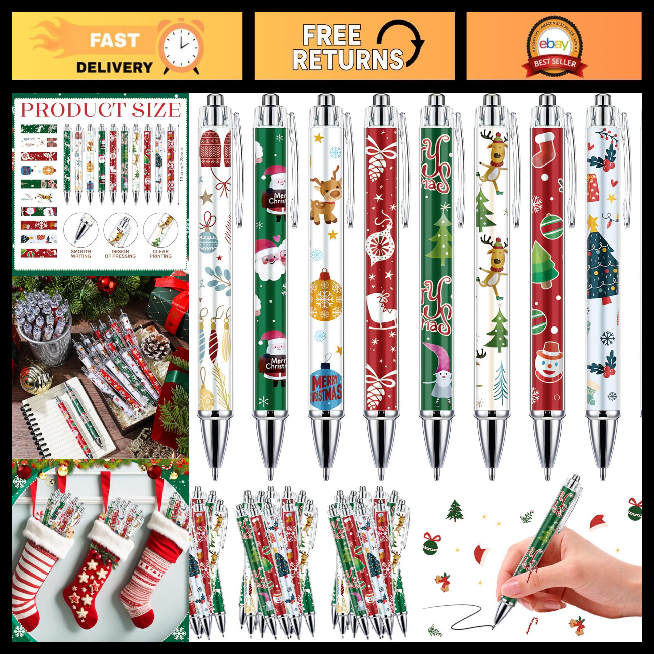 50 Pcs Christmas Retractable Pens Set - Red Green White Gift Bulk Stationery 50 Pcs Christmas Retractable Pens Set - Red Green White Gift Bulk Stationery