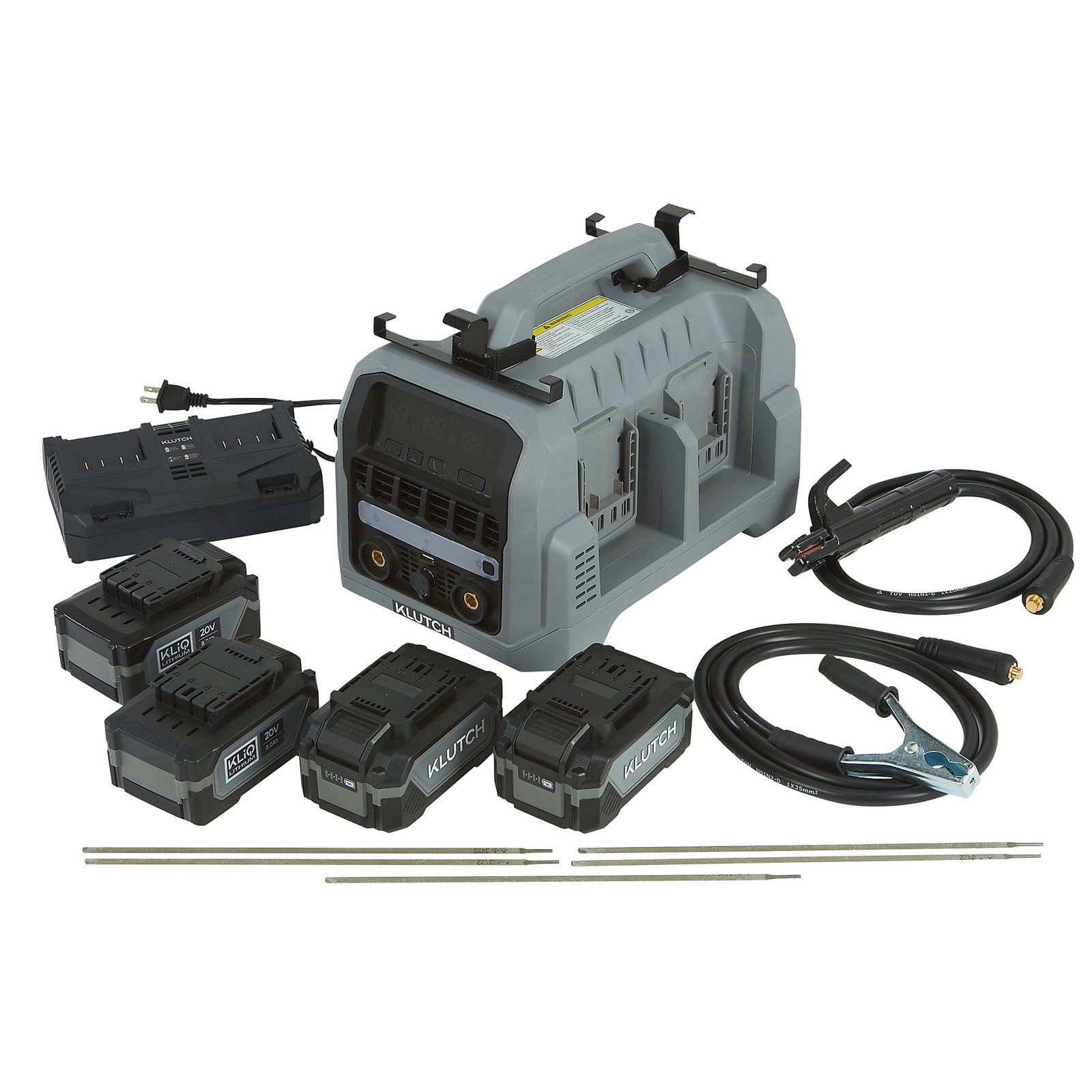 Klutch Cordless Welder Kit, KLiQ 20V, 200 Amps, 4-Pack 8.0Ah Batteries, Klutch Cordless Welder Kit, KLiQ 20V, 200 Amps, 4-Pack 8.0Ah Batteries,