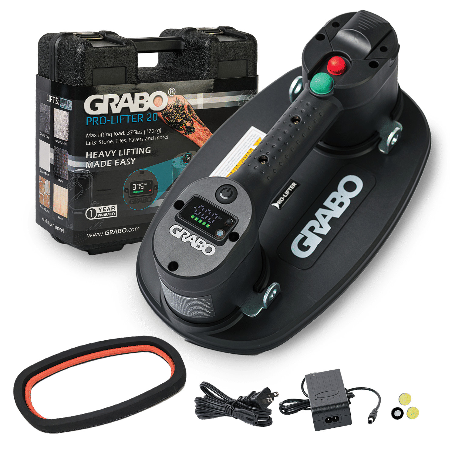 GRABO Pro Cordless Vacuum Lifter 375 lb with Hardshell Case, Gripster Kit GRABO Pro Cordless Vacuum Lifter 375 lb with Hardshell Case, Gripster Kit