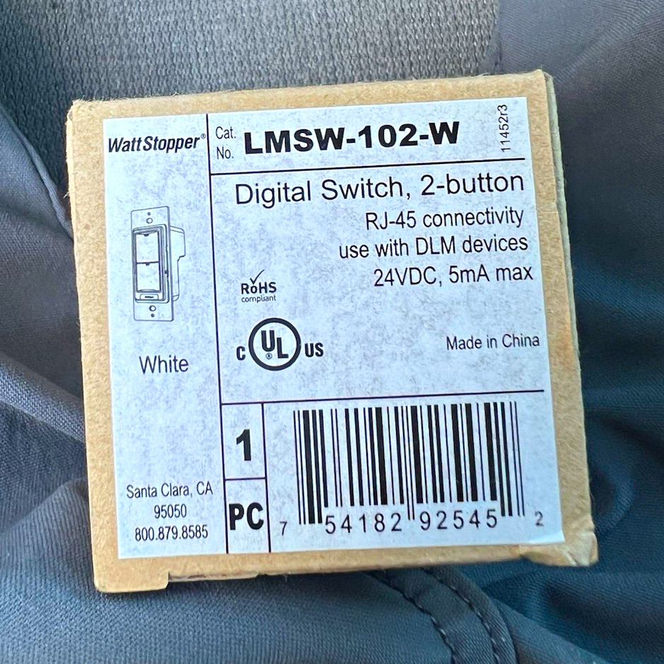WattStopper LMSW-102-W Digital 2-Button Wall Switch RJ-45 24VDC White (19) count