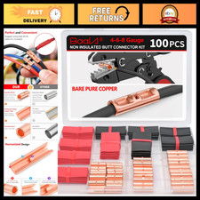 100 PCS Non-Insulated Butt Connectors Kit 4/6/8 AWG with Heat Shrink Tubing picture