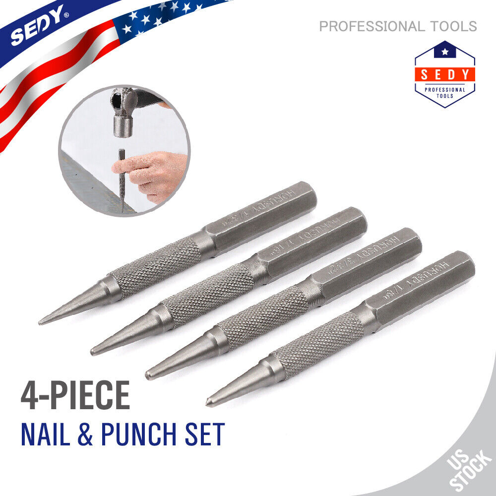 4 Pc Nail & Center Punch Set Mark point Drilling Screws 1/32