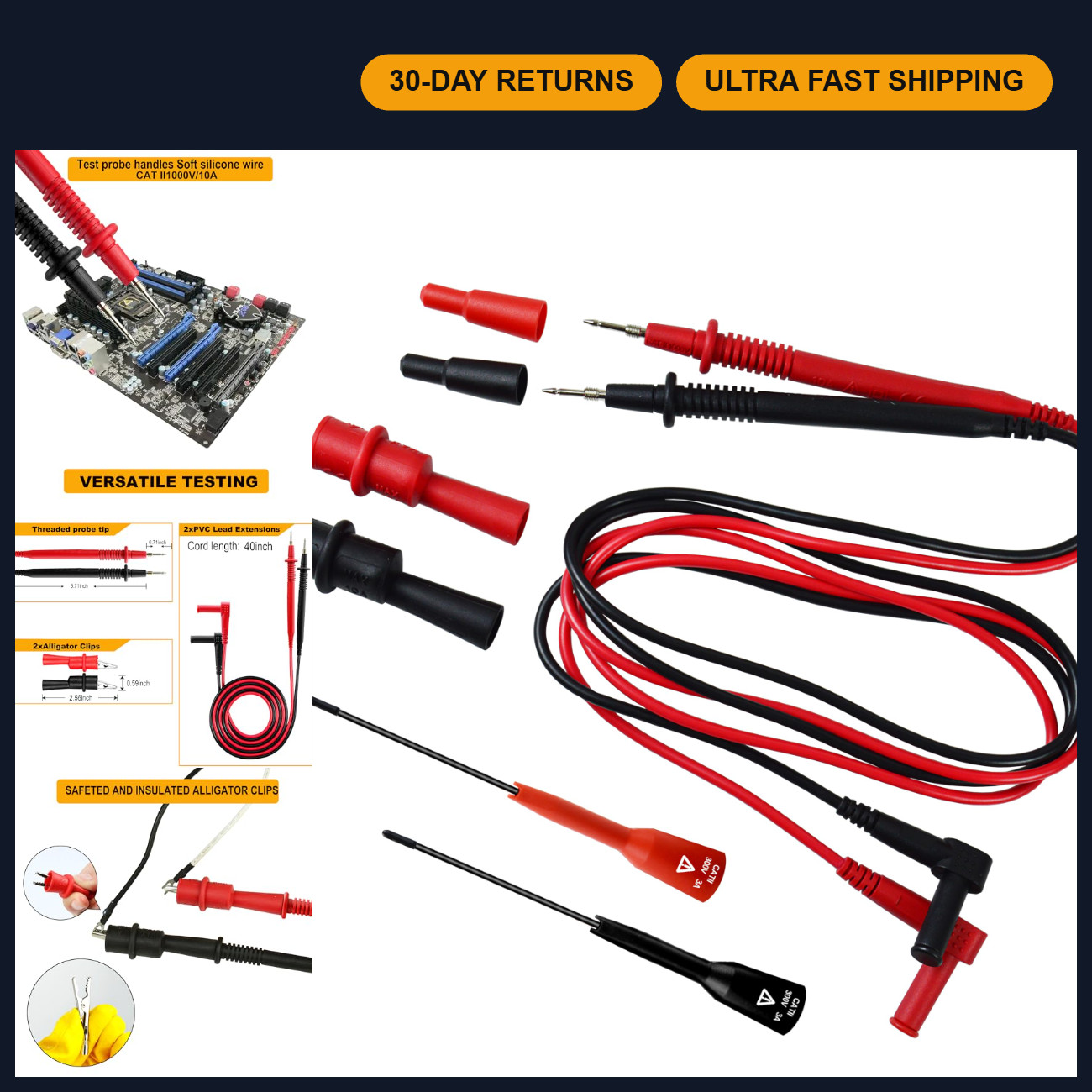 15-Piece Test Lead Set for Digital Multimeters & Clamp Meters, Alligator Clips, 15-Piece Test Lead Set for Digital Multimeters & Clamp Meters, Alligator Clips,