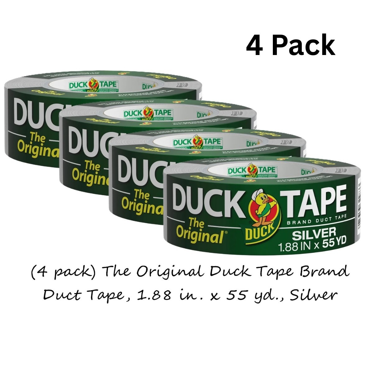 (4 pack) The Original Duck Tape Brand Duct Tape, 1.88 in. x 55 yd, Silver