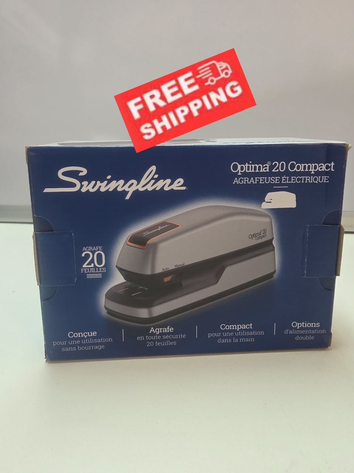 NEW Swingline Optima 20 Electric StaplerDesktop, Auto/Manual, 20 Sheets, Silver NEW Swingline Optima 20 Electric StaplerDesktop, Auto/Manual, 20 Sheets, Silver