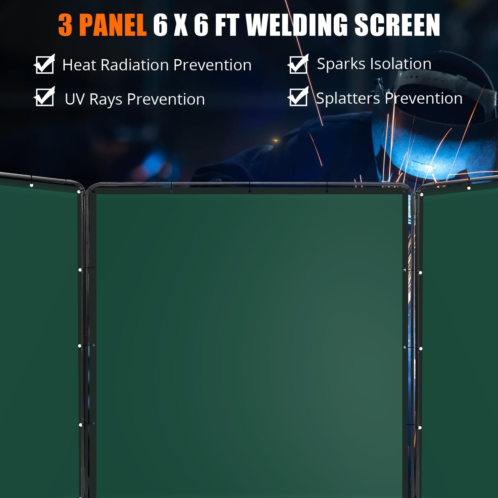 🔝6x6/6x8FT Flame-Resistant 3-Panel Welding Screen w/Frame Safety Curtain Caster