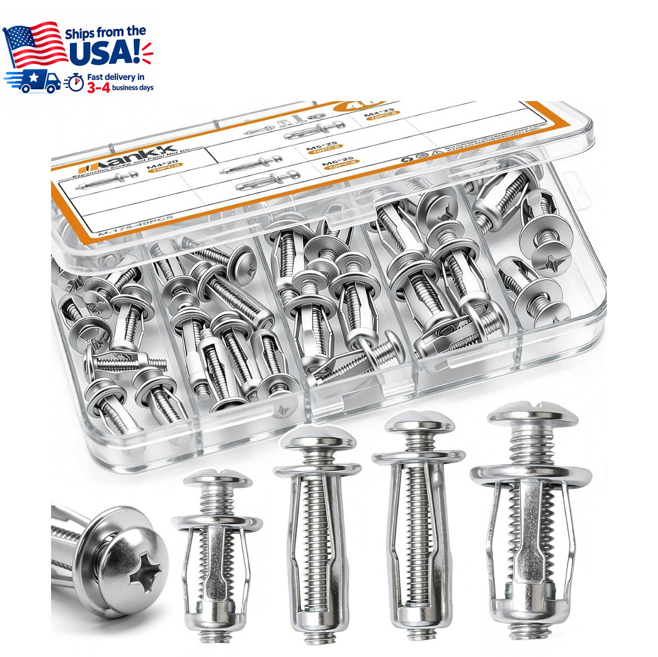 40PCS Expansion Screw Petal Nut Kit M4 M5 M6 Hollow Wall Anchor Fastener