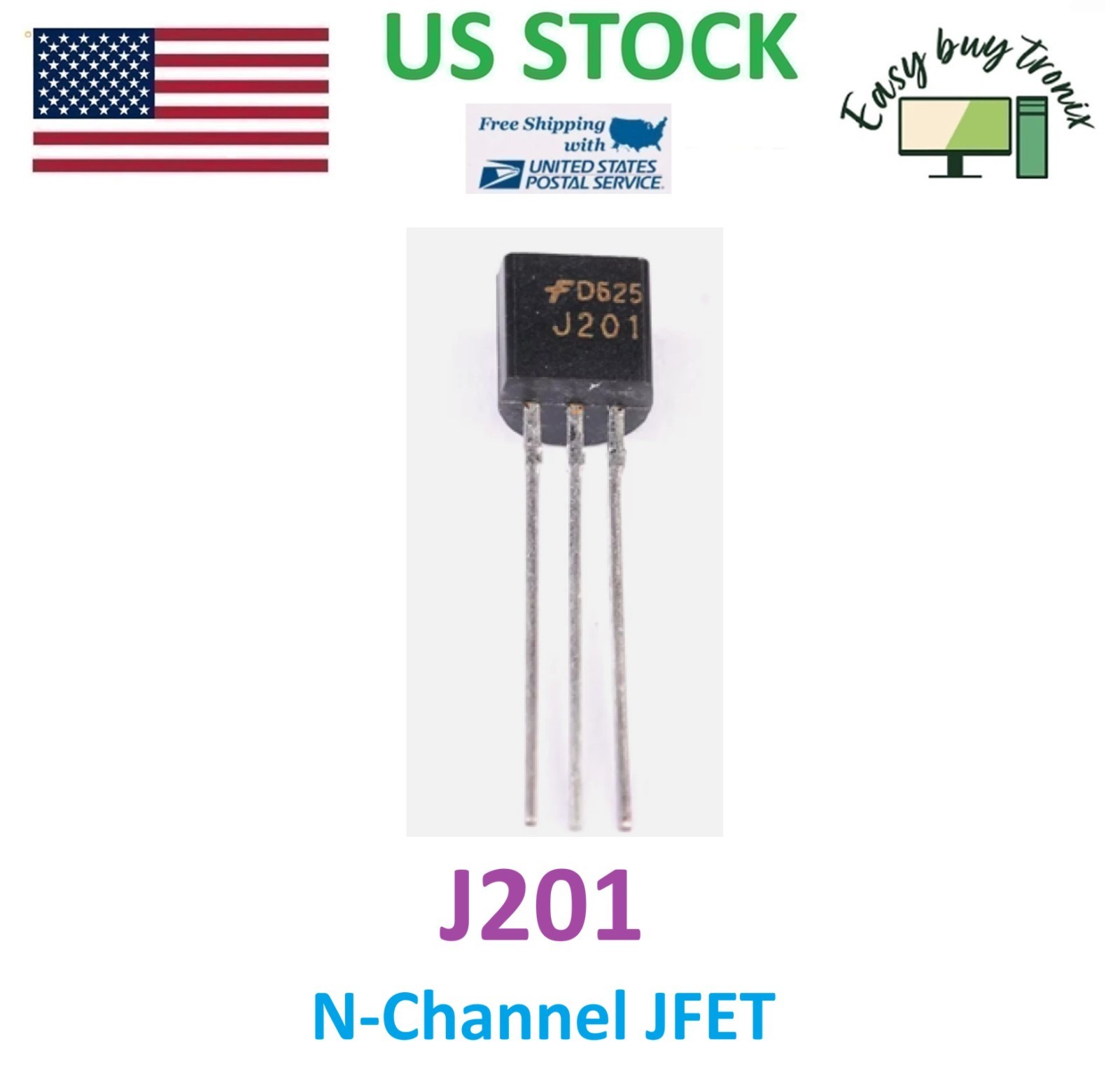 20PCS Genuine FairChild J201 JFET N-Channel 50 mA 40V TO-92 Transistor, USA Stoc