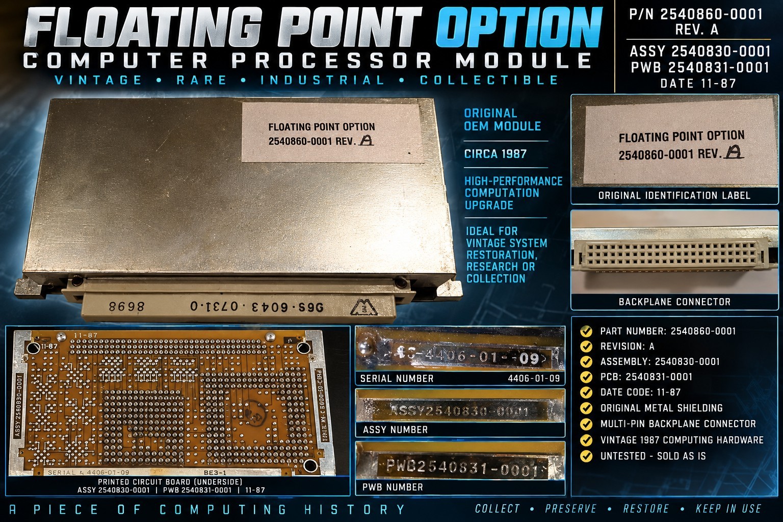Vintage Floating Point Option Processor Module 2540860-0001 Rev A 1987 Computer Vintage Floating Point Option Processor Module 2540860-0001 Rev A 1987 Computer