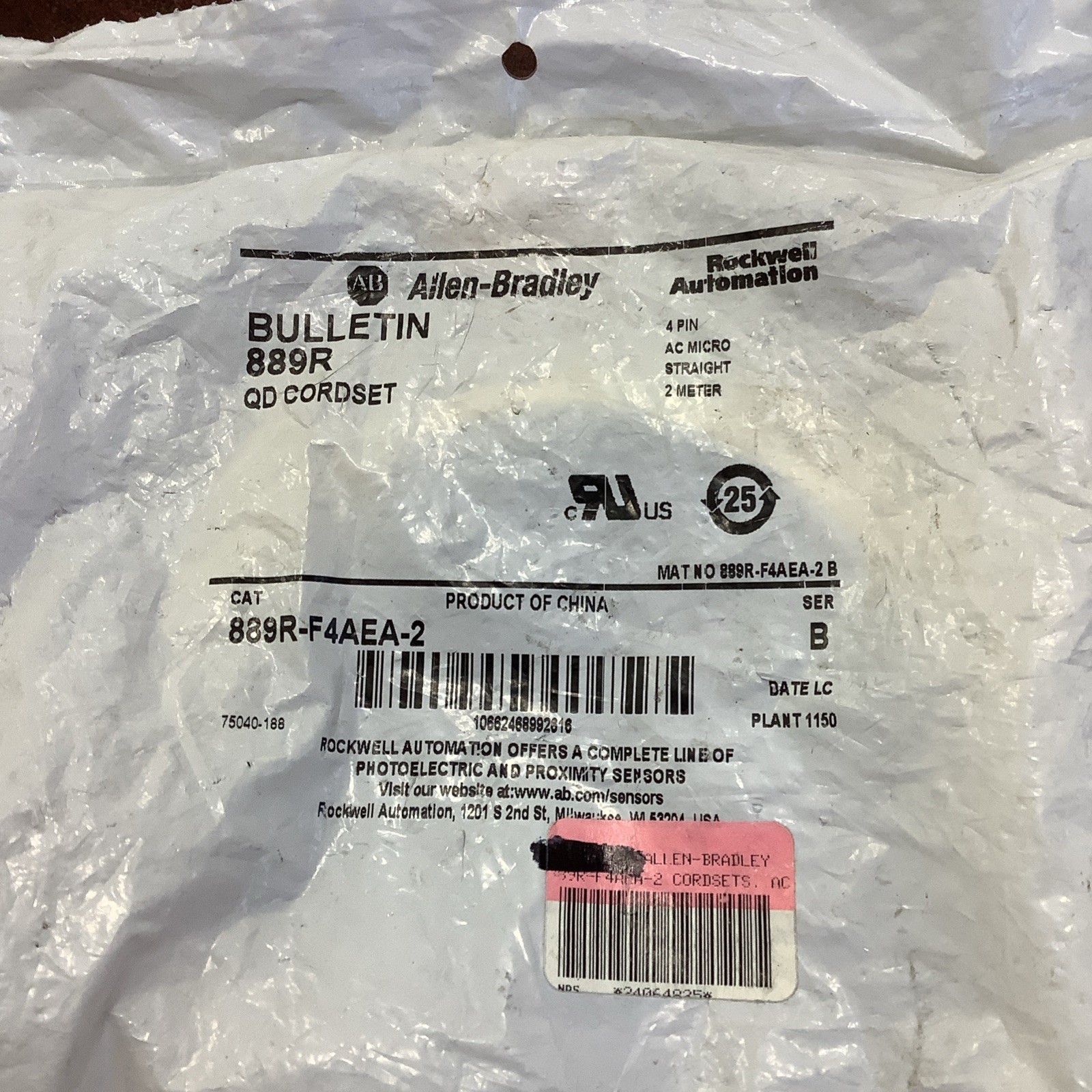 Allen Bradley Bulletin 889R-F4AEA-2 4Pin QD Cordset
