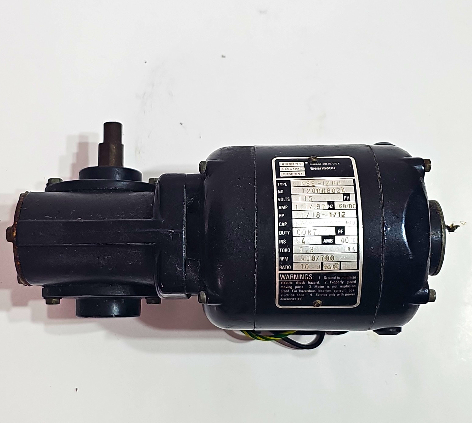 Bodine Electric NSE-11RH 115V AC Right Angle Gearmotor 10:1 1700/700 RPM Bodine Electric NSE-11RH 115V AC Right Angle Gearmotor 10:1 1700/700 RPM