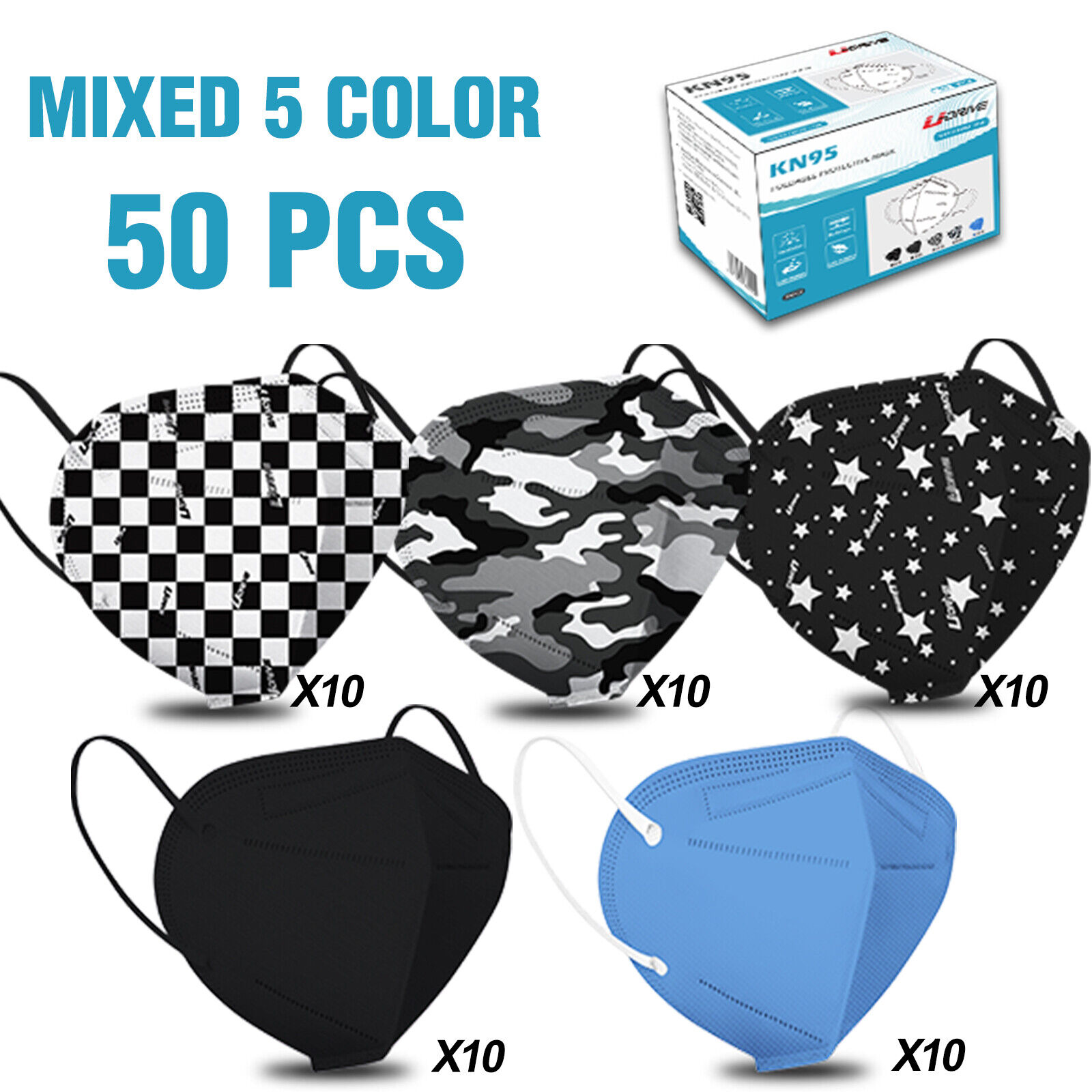50/100 PCS KN95 Face Masks Protective 5-Layer Disposable Respirator US Seller