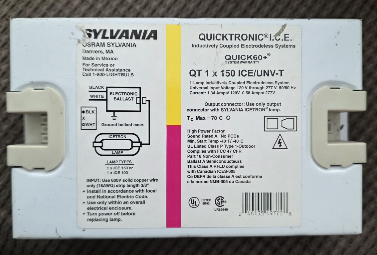 Sylvania QT 1x150 ICE/UNV-T Electronic Ballast 120-277V Quicktronic ICETRON Sylvania QT 1x150 ICE/UNV-T Electronic Ballast 120-277V Quicktronic ICETRON